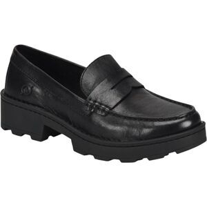 BORN Carrera BR0041706 Women's Slip-On Penny Loafer Black Leather Lug Sole Sz 10